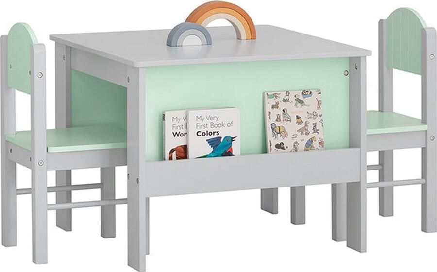 Rootz Living Rootz Kids Tafel en Stoel Set Kindermeubilair MDF(E1) Hout Boekenplank Stabiele Ondersteuning 60cm x 60cm x 48cm