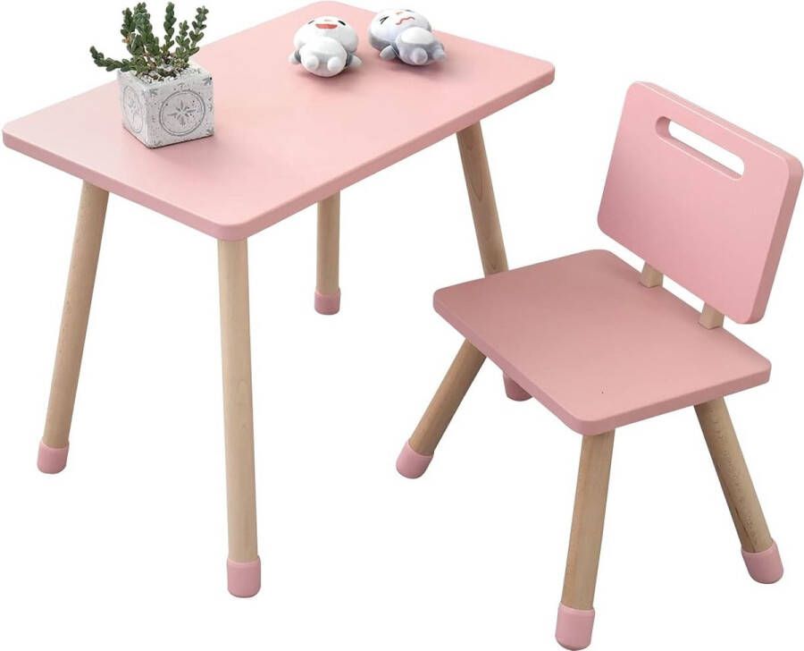 Kindertafel en stoelset bureau kindermeubels van hout kleine tafel Scandinavische stijl bureau kinderkamer roze en munt (roze)