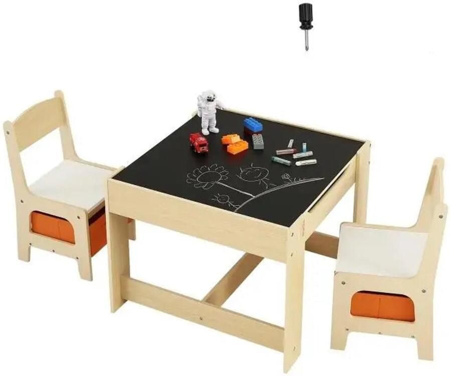 Kindertafel en Stoeltjes Kindertafel en Stoelen Set – Houten Activiteitentafel met Opbergruimte Dozen voor Kunstambacht Lezen Leren 61 x 61 x 48.3 cm Zwart Houtkleur