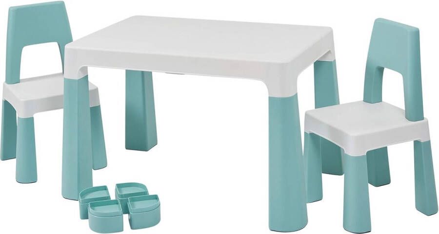 Kindertafel en Stoeltjes Wit en Groen 2 stoeltjes. Tafel en stoeltjes in hoogte verstelbaar Speeltafel