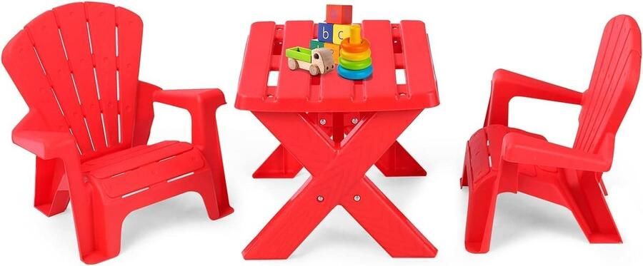 Kindertafel met 2 Adirondack stoelen tafelstoelenset voor peuters 3-delige kinderzitgroep voor kleuterschool en kinderkamer voor jongens en meisjes vanaf 3 jaar (rood)