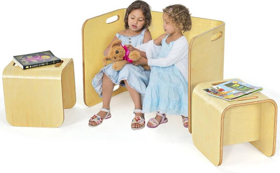 Kindertafel met 2 stoelen berk multifunctioneel 3-delig houten kinderzitgroep voor kinderen leertafel voor thuis school kleuterschool