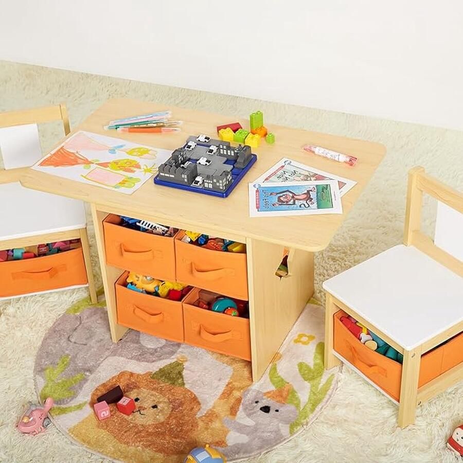 Kindertafel met 2 Stoelen en Opbergruimte 3-delige Kindersitzgroep voor Kinderkamer of Speelkamer Ideaal als Tekentafel voor Peuters en Kleuters (natuur)
