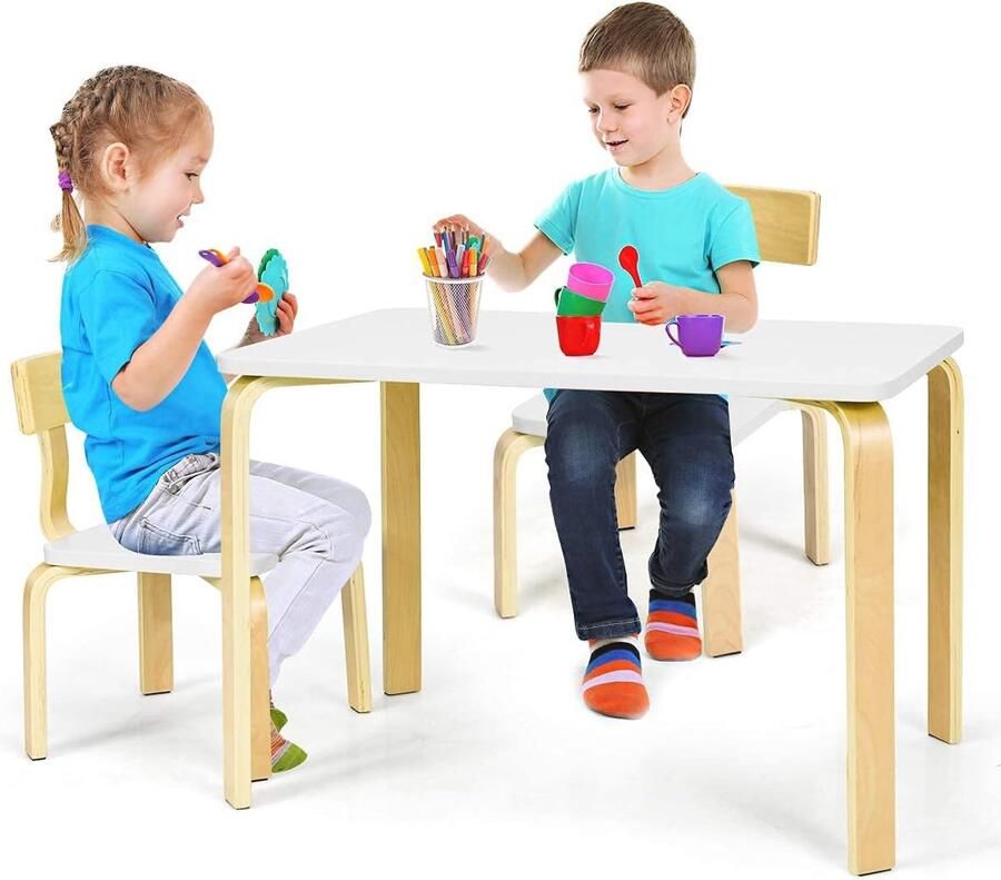 Kindertafel met 2 Stoelen Houten Meubel voor Kinderen Voor Eten Lezen en Spelen