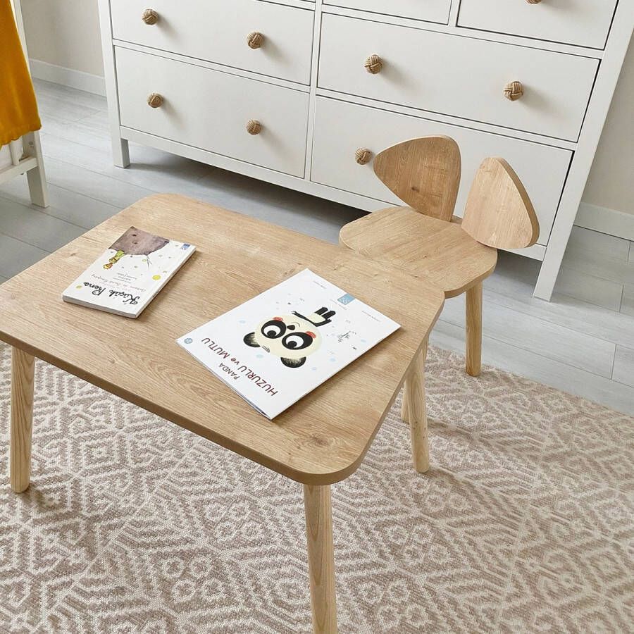 Eethoek set kinderen Kinderbureau Kinderstoelen Speeltafel Kindertafel met 2 Stoelen Mickey mouse tafel en stoelen met Mickey mouse oren Hoogwaardig hout - Foto 3