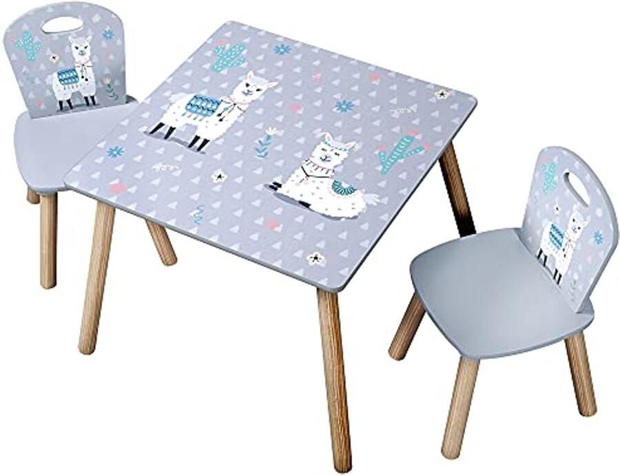 Kindertafel met 2 stoelen Vezelplaat Alpaca Motief 55 x 55 x 45 cm Grijs
