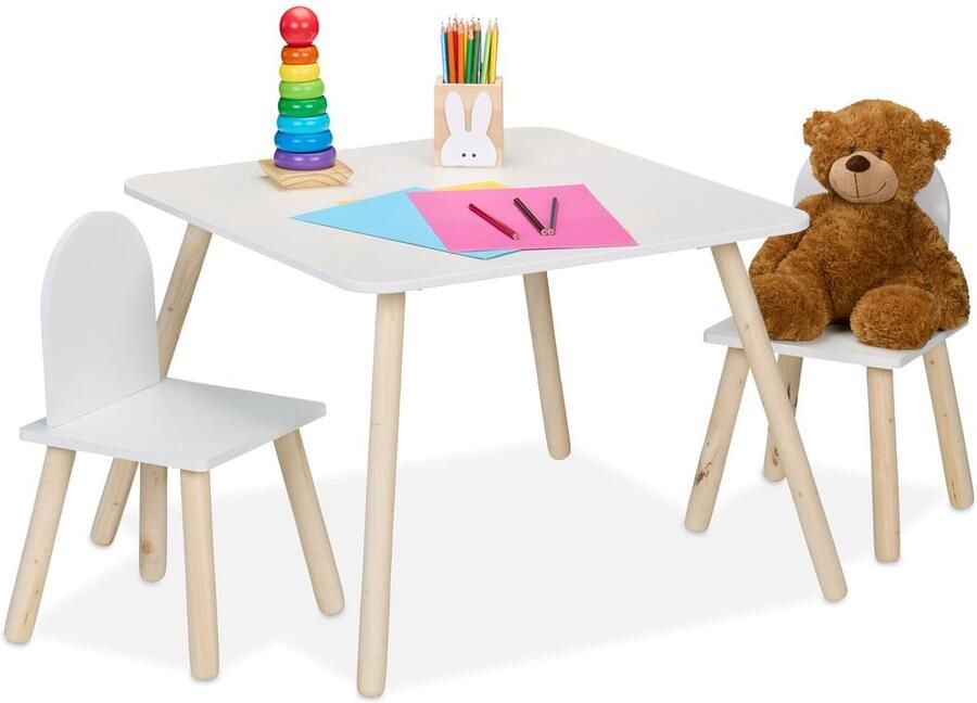 Kindertafel met 2 stoeltjes zithoogte: 24 5 cm houten poten