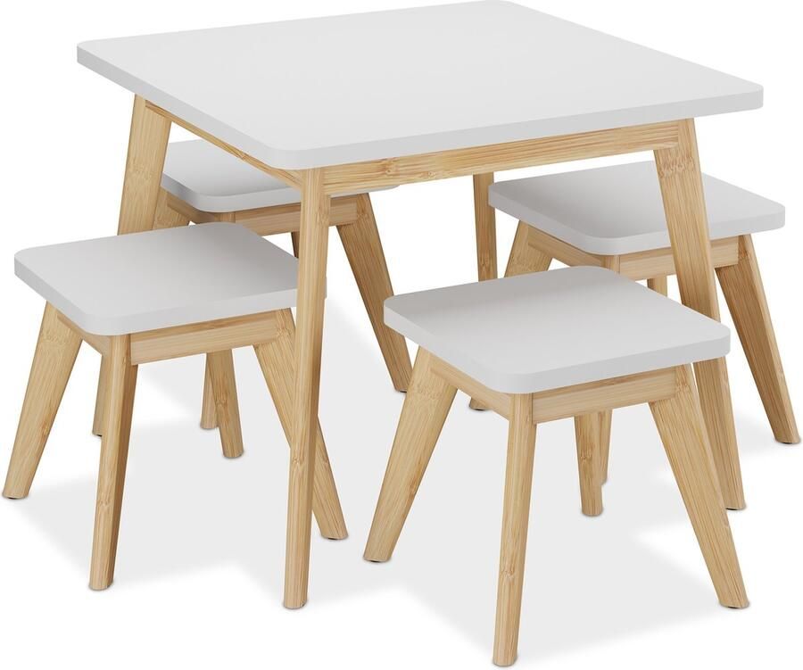 Relaxdays kindertafel met 4 stoeltjes afgeronde hoeken speeltafel peuters