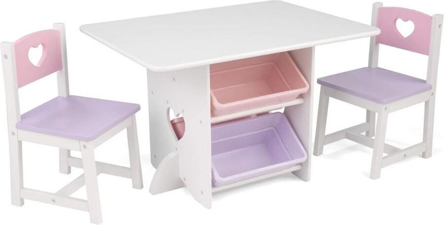 Kindertafel Met Opbergruimte Kindertafel met Stoeltjes – Activiteitentafel Kinderbureau – Kindertafelset Met 2 Stoelen En Handige Opbergvakken Hout