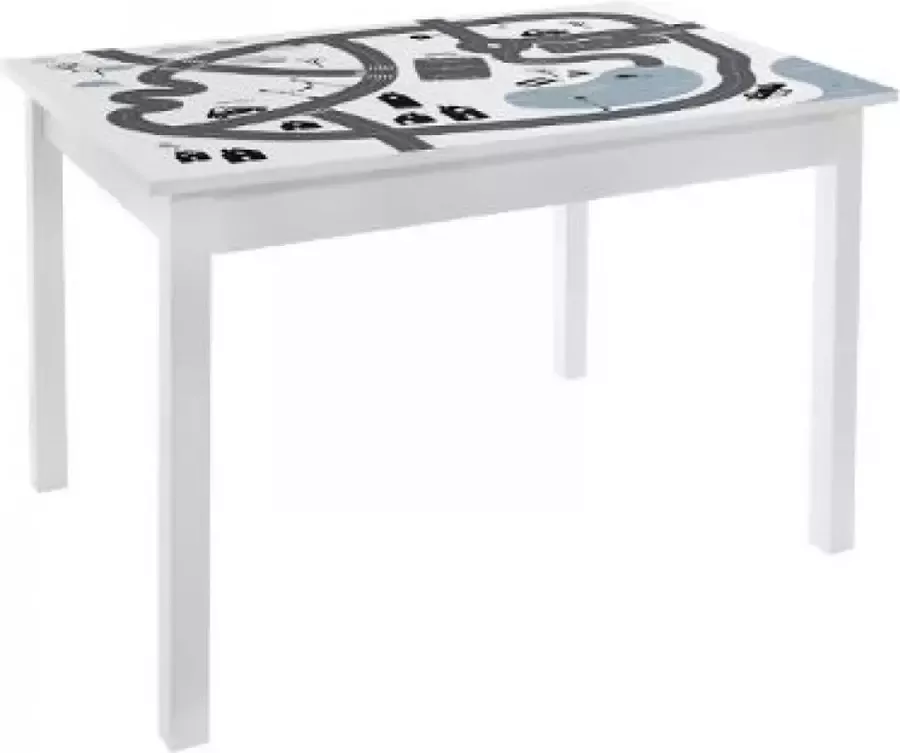 Kindertafel met print autoprint Wit Hout L 77 x D 55 x H 48 cm