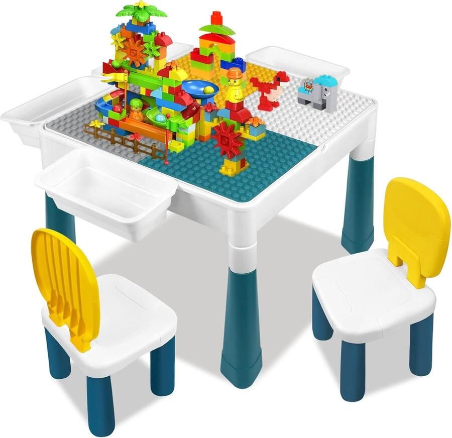 Kindertafel met Stoelset Multifunctionele Activiteitentafel voor Kinderen met Bouwstenen en Opbergruimte