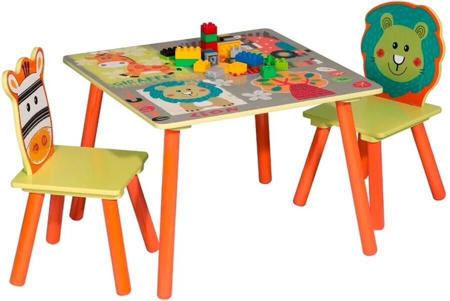 Valora Kindertafel Set met 2 Stoelen Kinderbureau Jongens en Meisjes Dieren