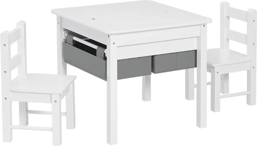 Kindertafel Speeltafel Kinderbureau 60 x 60 x 55 cm 2 Stoeltjes Voor kinderen Jongens & Meisjes Met 2 Uitschuifbare Opbergruimte Wit