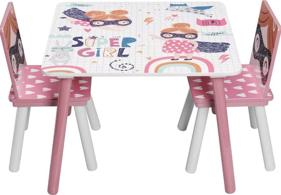 Kindertafel Speeltafel Kindertafel met 2 stoelen Kinderbureau Roze wit 60x60x44