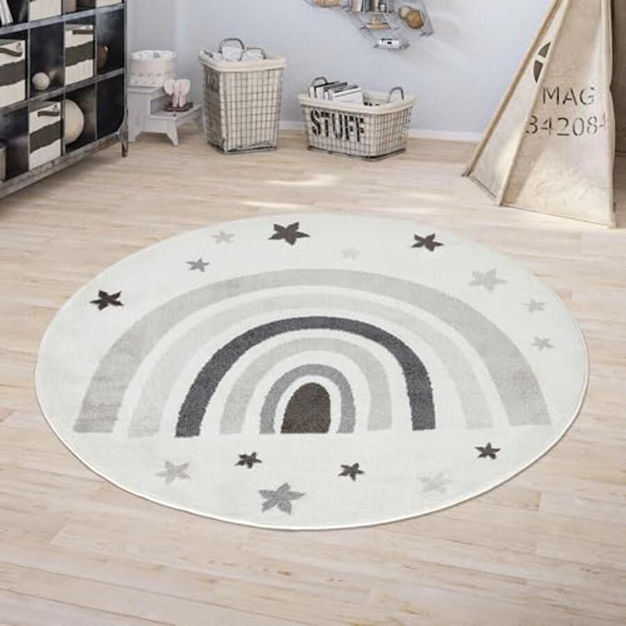 Kindertapijt Dots Rond Tapijt voor Kinderkamer Beige Blauw Roze Ø 120 cm