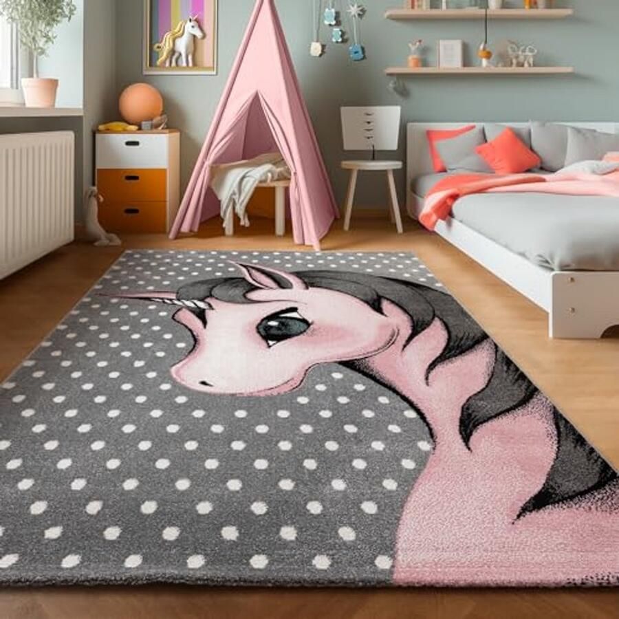 Kindertapijt Eenhoorn Rosa 80 x 150 cm Zacht en Antiallergeen Vloerkleed voor Kinderen