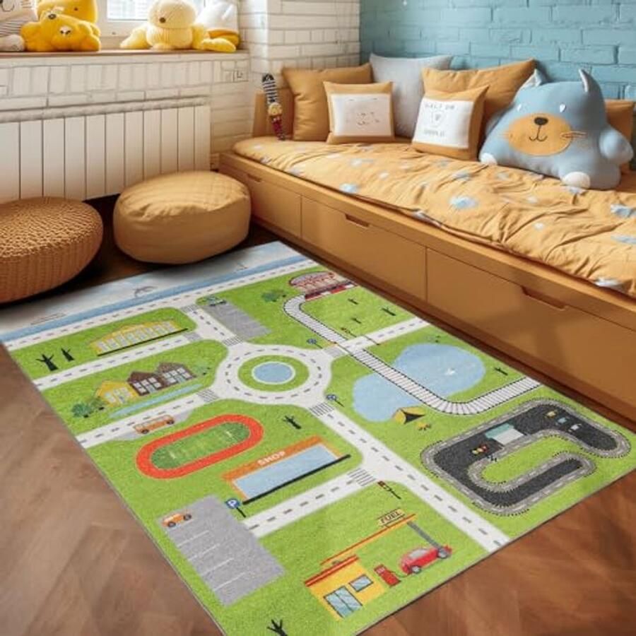 Kindertapijt met straatontwerp in groen 160 x 230 cm voor kinderkamer