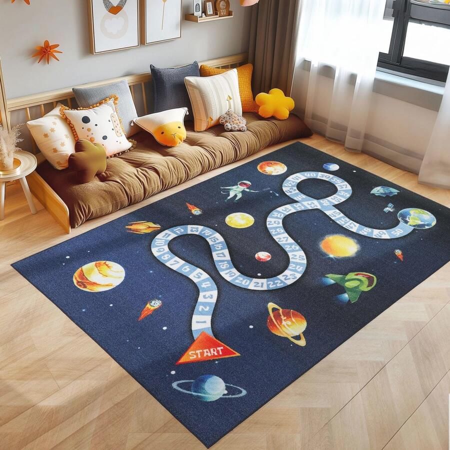 Kindertapijt Ruimte Ontwerp Marine Kleur Vloerkleed 80 x 120 cm voor Kinderen