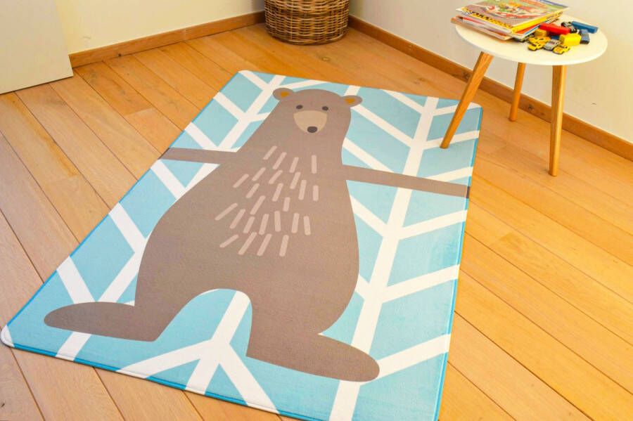 Kindertapijten.be Blauwe Beer Kindertapijt 130x180cm Ultrazacht Anti-slip Wasbaar Tapijt Kinderkamer Tapijt Kinderen Mat Kinderkamer Kindermat Groot Vloerkleed Kinderkamer Speelmat Speeltapijt Speelkleed Kindervloekleed