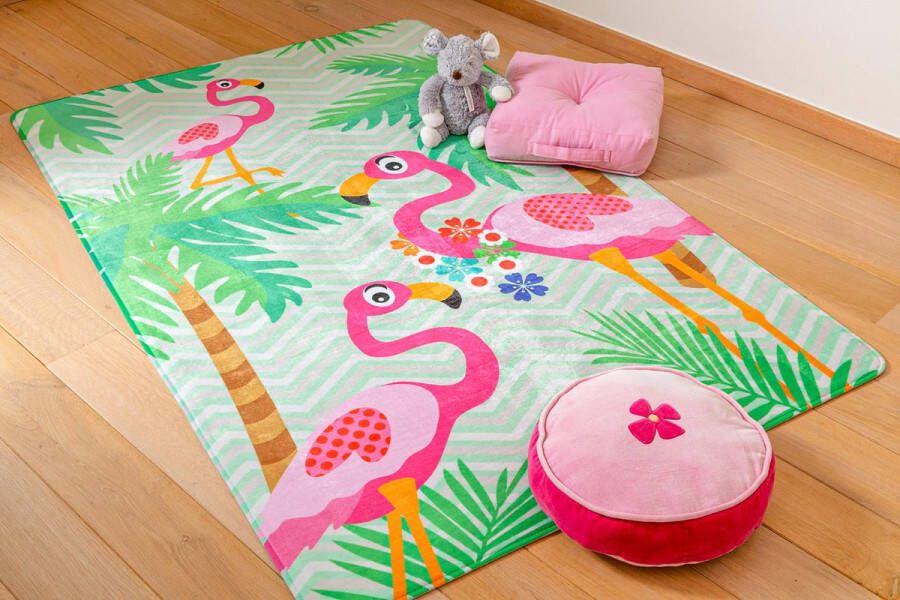 Kindertapijten.be Flamingo Kindertapijt 110x170cm Ultrazacht Anti-slip Wasbaar Tapijt Kinderkamer Tapijt Kinderen Mat Kinderkamer Kindermat Vloerkleed Kinderkamer Speelmat Speeltapijt Speelkleed Dieren Kindervloerkleed