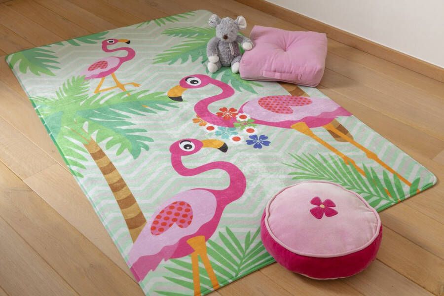 Kindertapijten.be Flamingo Kindertapijt 110x170cm Ultrazacht Anti-slip Wasbaar Tapijt Kinderkamer Tapijt Kinderen Mat Kinderkamer Kindermat Vloerkleed Kinderkamer Speelmat Speeltapijt Speelkleed Dieren Kindervloerkleed