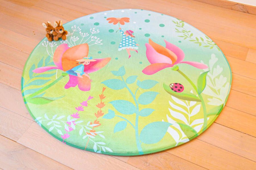 Kindertapijten.be Kindertapijt Met Fee Rond 130cm diameter Ultrazacht Anti-slip Wasbaar Tapijt Kinderkamer Tapijt Kinderen Mat Kinderkamer Kindermat Vloerkleed Kinderkamer Speelmat Speeltapijt Speelkleed