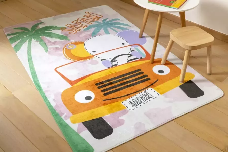 Kindertapijten.be Olifant Safari Kindertapijt 110x170cm Ultrazacht Anti-slip Wasbaar Tapijt Kinderkamer Tapijt Kinderen Mat Kinderkamer Kindermat Vloerkleed Kinderkamer Speelmat Speeltapijt Speelkleed Kindervloekleed
