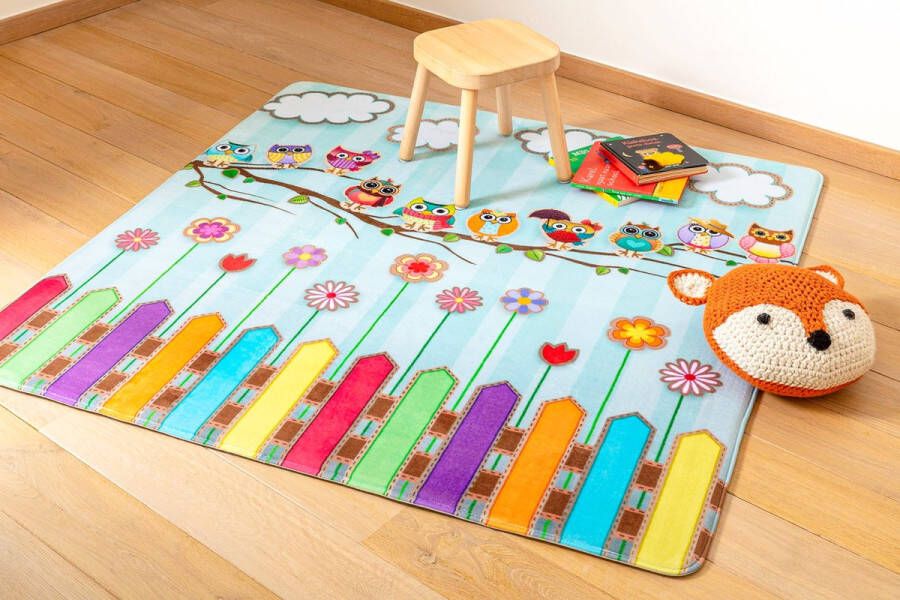 Mats & Joy Kindertapijten.be Uiltjes op stok Kindertapijt 130x130cm Ultrazacht Anti-slip Wasbaar Tapijt Kinderkamer Tapijt Kinderen Mat Kinderkamer Kindermat Vloerkleed Kinderkamer Uil Speelmat Speeltapijt Speelkleed Baby Peuter - Foto 2