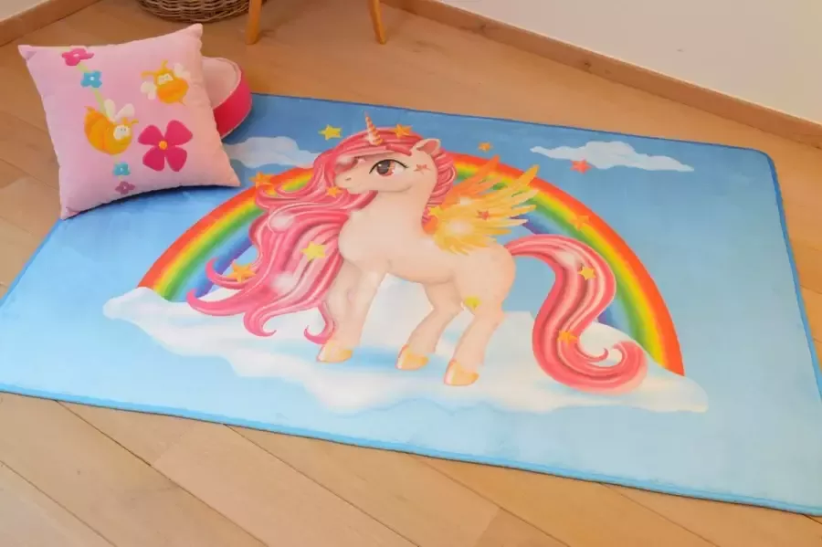 Kindertapijten.be Unicorn Eenhoorn Kindertapijt 130x180cm Ultrazacht Anti-slip Wasbaar Eenhoorn Tapijt Kinderkamer Tapijt Kinderen Mat Kinderkamer Kindermat Vloerkleed Kinderkamer Speelmat Speeltapijt Speelkleed
