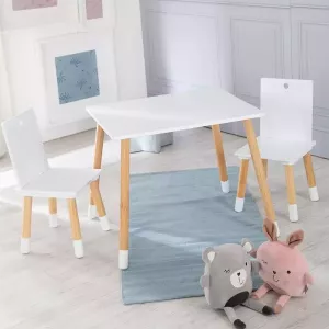 Kinderzitgroep kindermeubelset van 2 kinderstoelen & 1 tafel zitgarnituur hout wit gelakt