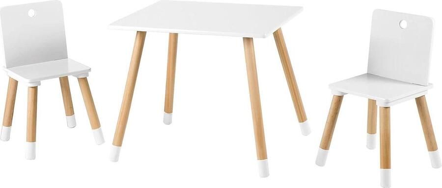 Kinderzitgroep wit gelakt houten zitmeubelset 2 kinderstoelen & 1 tafel