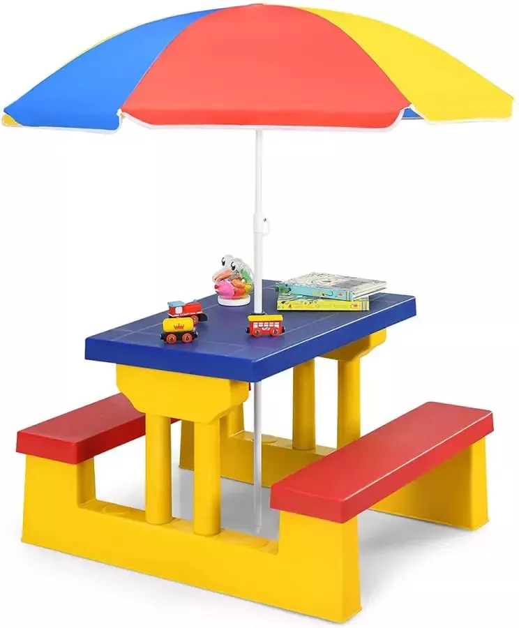 Kinderzitgroep zitmeubel kindermeubel met parasol kindertafel picknickbank (geel)