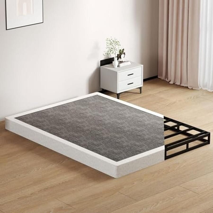 King Size Boxspring Bed met Laag Profiel Matras Heavy Duty Metalen Bedbasis voor Eenvoudige Montage