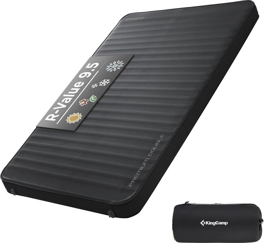 KingCamp Luxury 3D Double Self-Inflating Sleeping Pad – 9.5 R Value – Camping Foam Air Mattress