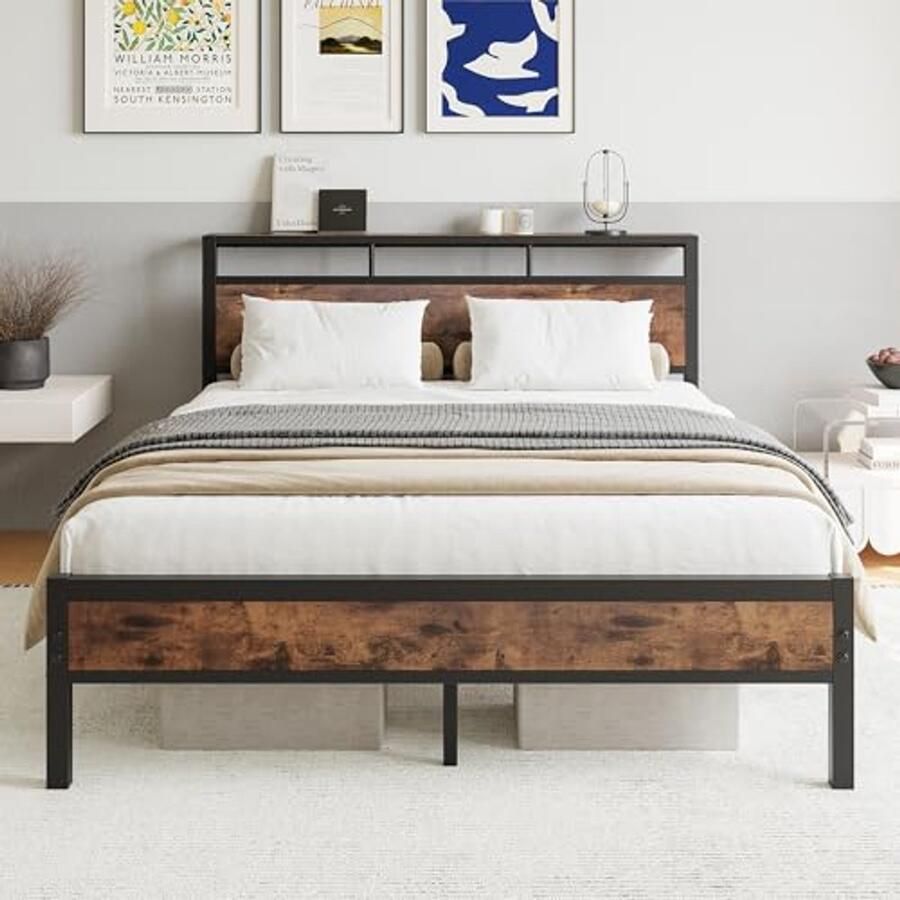 Kingsize bedframe met opbergplank en sterk metalen ontwerp geen boxspring nodig zwart