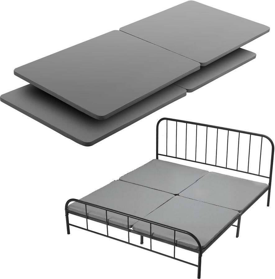 Kingsize Bedlatten (2000 X 1880 X 38 Mm) met 200d Oxford Stof Houten Basis voor Kingsize Matrassen Eenvoudige Montage En Stabiele Ondersteuning 4-Delig Grijs