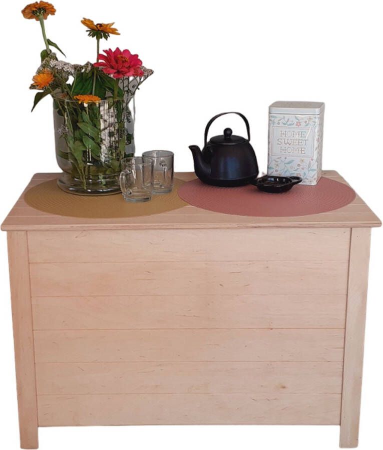 Decoratiekist Bijzettafel Grote houten kist Opbergkist Veel opbergruimte – Speelgoedkist Dekenkist Opbergbak Opbergbox Opbergen 76 x 44 x 52 cm Klepdeksel Pootjes Overschilderbaar - Foto 2