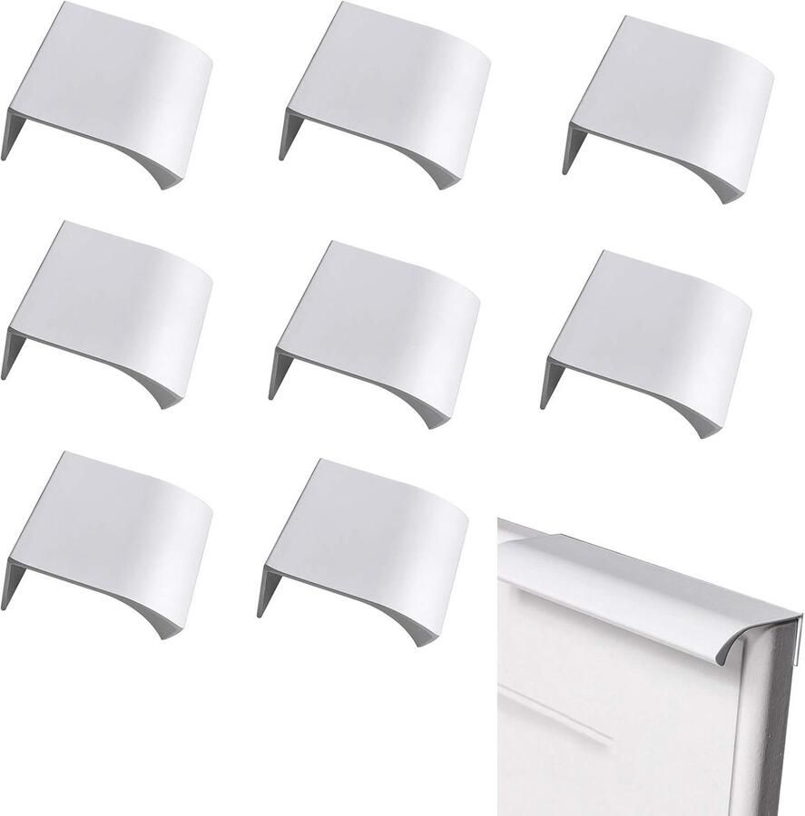 Kitchen Cabinet Handle Curved Door Handle Pull Knobs Silver Invisible Hidden Pull Handle Aluminium Alloy Hidden Furniture Handles Wardrobe Handles for Kitchen 8PCS (80mm)