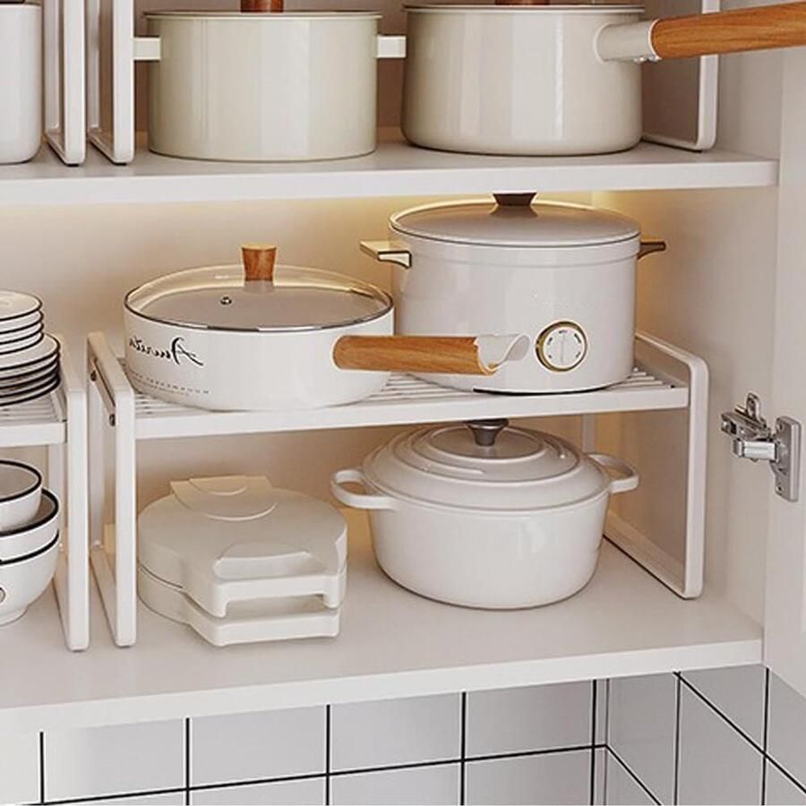 Keukenkast organizer plank insert met anti-slip mat voor keuken badkamer tafelblad dressoir (Wit)