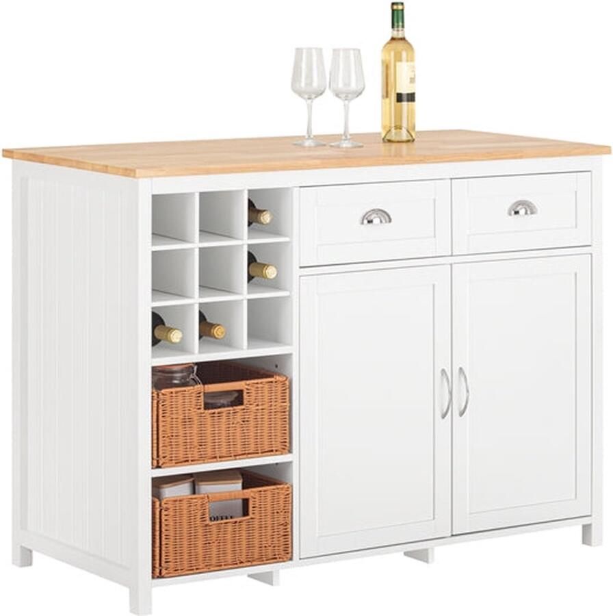 Rootz Living Rootz Kitchen Island Bartafel Drankstation Opbergkast Rubberwood Blad 120cm x 90cm x 56cm