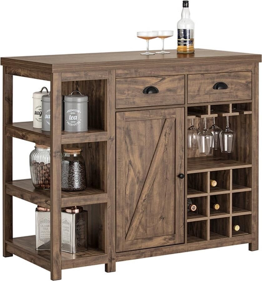 Rootz Living Rootz Kitchen Island Dressoir Bartafel Buffetkast Vintage Industrieel Design MDF & PB Materiaal 110cm x 95cm x 55cm Opslag- en Wijnrek Kenmerken