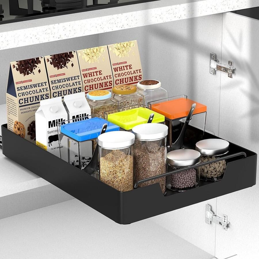 Kitchenkast Organizer Uitschuifbare Lade-inzet Geen Boren Keukenlade Organizer Telescopische Lade Retrofit Kruidenrek Lade (30.5 B x 42.5 L x 7.5 H) Zwart