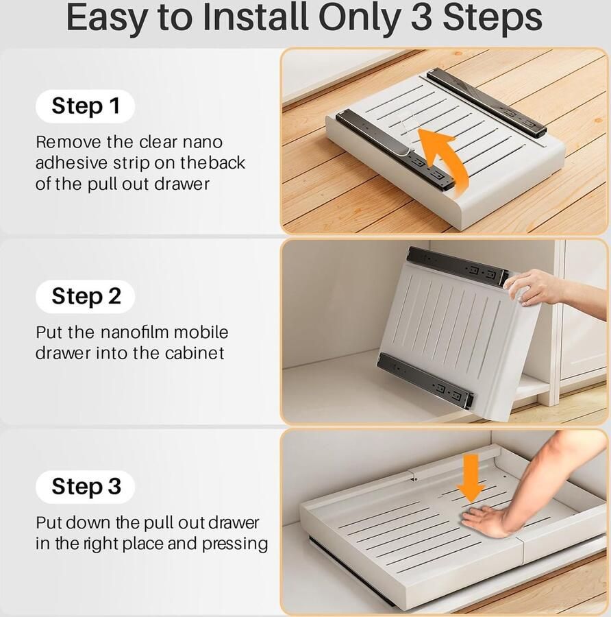 Kitstorack telescopische lade uitbreidbare uittrekbare lade-opbergplanken voor keukenkasten met zelfklevende folie uittrekbare lade (30-50 cm B x 43 cm D x 5 8 cm H) niet boren - Foto 2