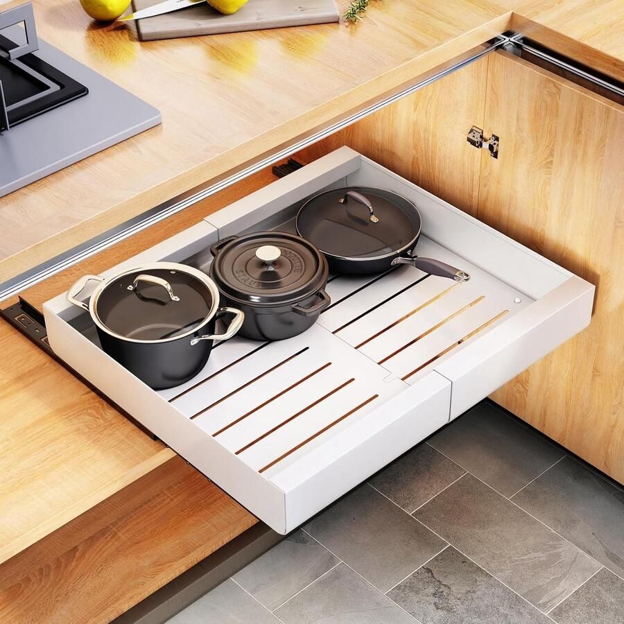 Kitstorack telescopische lade uitbreidbare uittrekbare lade-opbergplanken voor keukenkasten met zelfklevende folie uittrekbare lade (30-50 cm B x 43 cm D x 5 8 cm H) niet boren