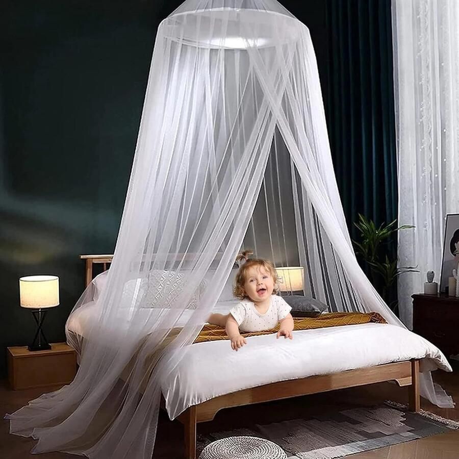 Klamboe bed baldakijn 250 x 1100 x 60 cm fijnmazig mesh klamboe voor eenpersoonsbedden en kinderbed muggennet voor camping reizen en thuis (wit)