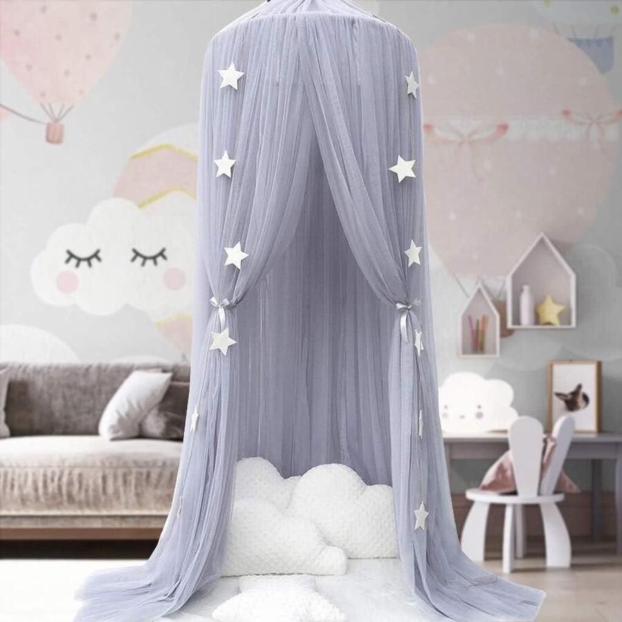 Klamboe Bed Luifel voor meisjes Prinses Klamboe Kinderkamer Speelkamer Decor Dome Premium Garen Netting Gordijnen Baby Game Dream Kasteel Grijs