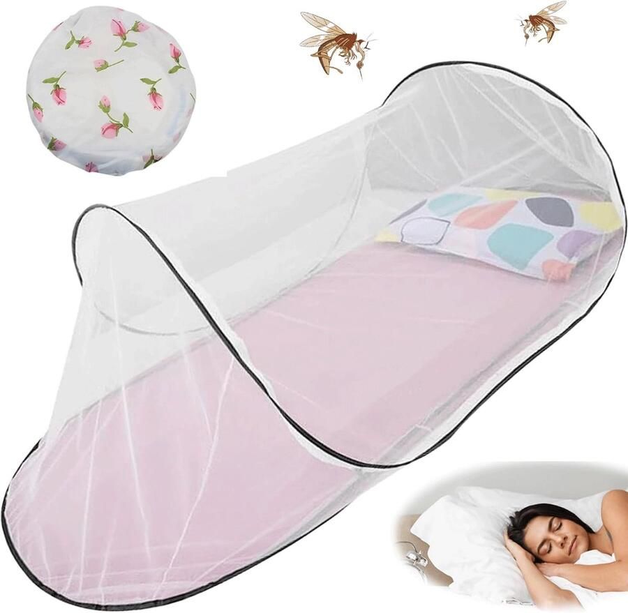 Klamboe Bed Opvouwbaar Klamboe 200 x 80 x 56 cm Reisklamboe Opvouwbaar Klamboe Draagbaar Kampeerklamboe Handige Kampeeraccommodatie Effectieve Muggenbescherming Geschikt voor Kamperen Achtertuin Opvouwbare Reistent Reisklamboe