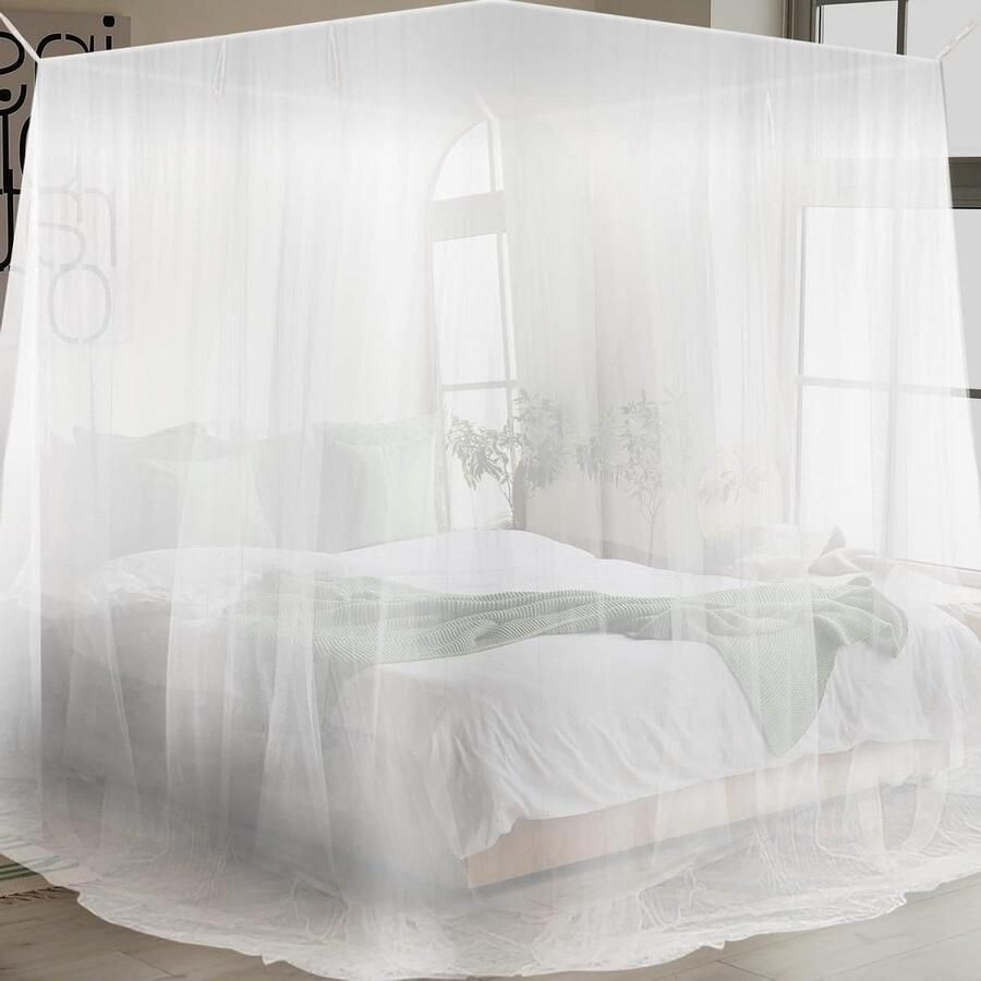 Klamboe Groot Fijnste Gaten Fijnmazig Vierkant Eenpersoonsbed Tweepersoonsbed 200 x 210 x 220 cm Wit