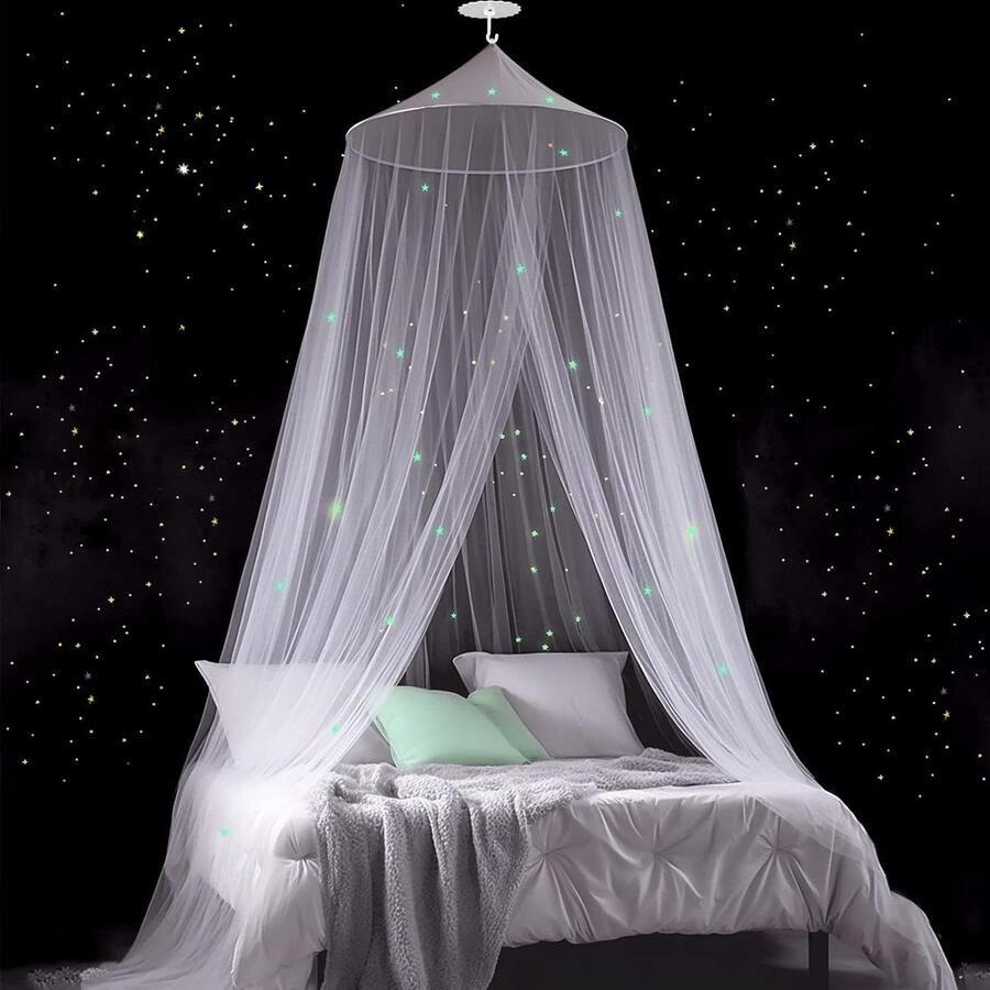 Klamboe Lichtgevend muggennet met sterren tweepersoonsbed eenpersoonsbed babybed kinderkamer kleefhaken schroeven fijnmazig bedhemel thuis en op reis binnen buiten