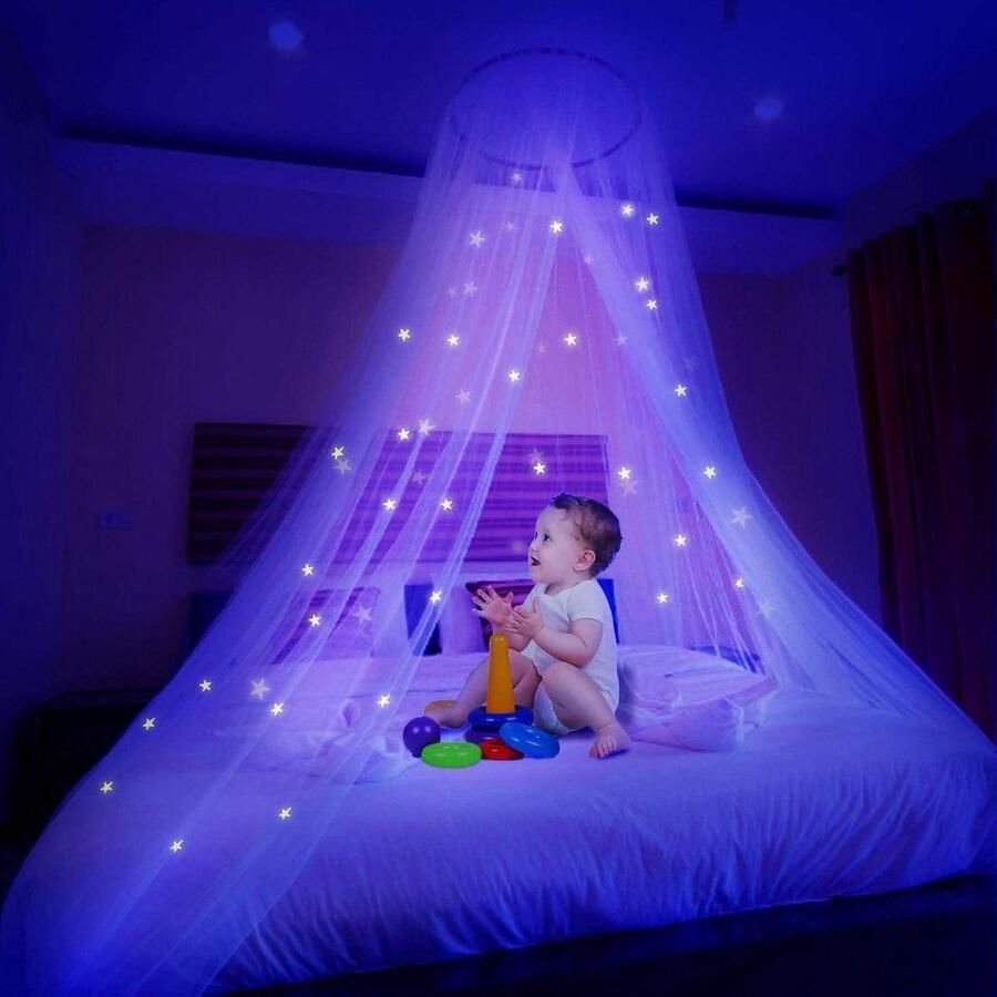 Klamboe met lichtgevende sterren sterrenhemel gloeiend bed koepel anti-muggen bedluifel past op baby- kinder- meisjes- of volwassenenbed